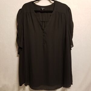 Torrid Harper 5 (5X) Top Black Georgette Ruched Sleeve Sheer Office Gothic Boho